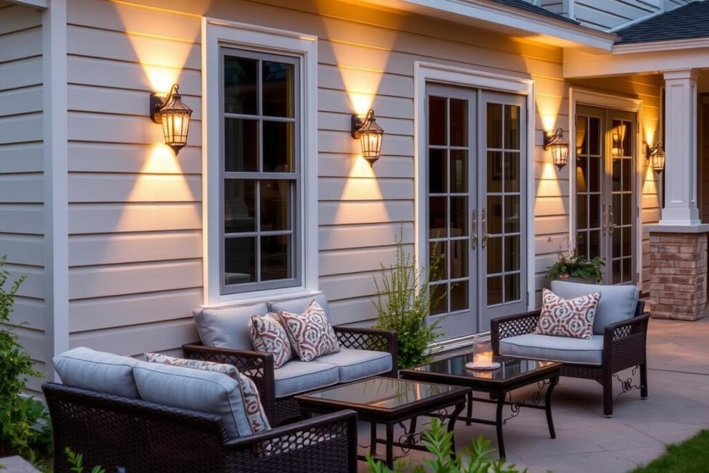 patio wall sconces creating ambient lighting