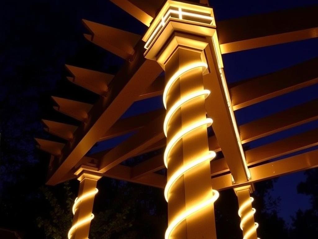 pergola posts wrapped with led rope lights