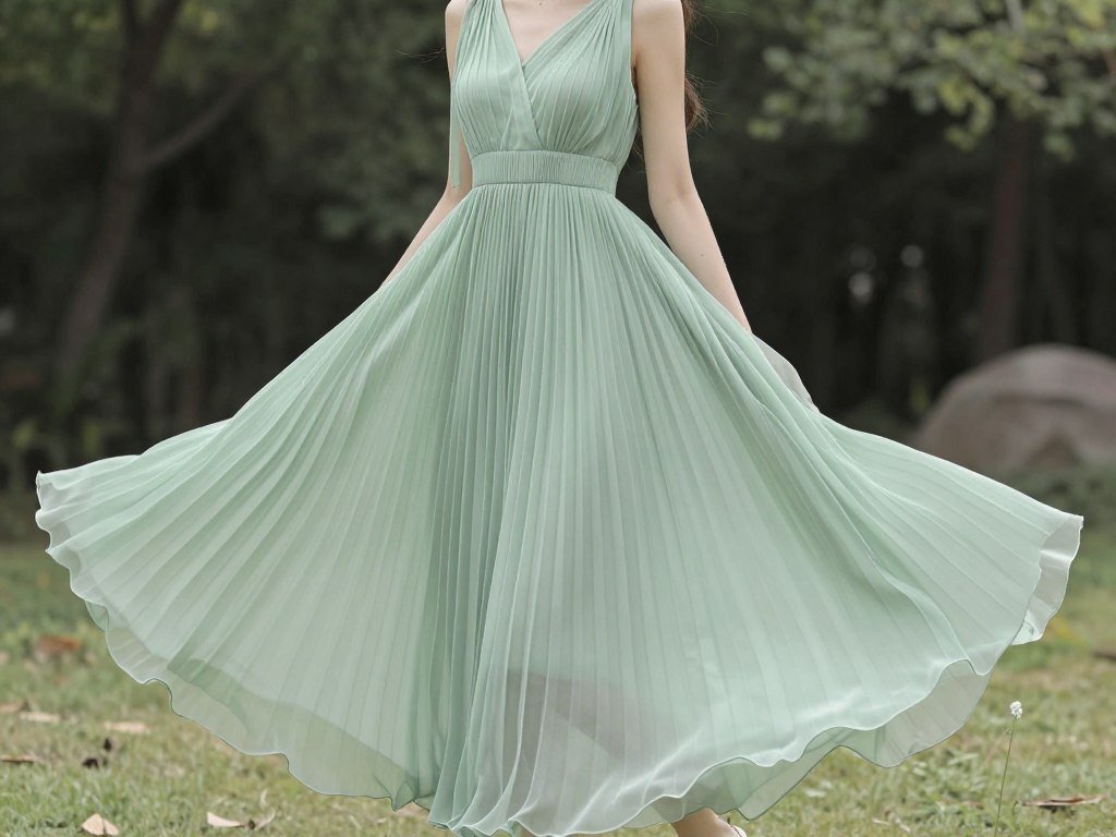 pleated maxi dress in sage green for wedding