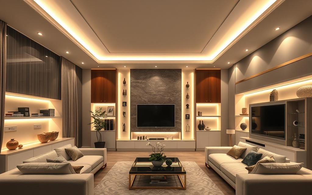 premium living room with comprehensive LED strip lighting design throughout space premium living room with comprehensive LED strip lighting design throughout space