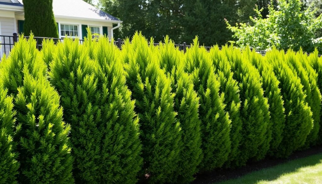 privacy hedge living fence in residential yard
