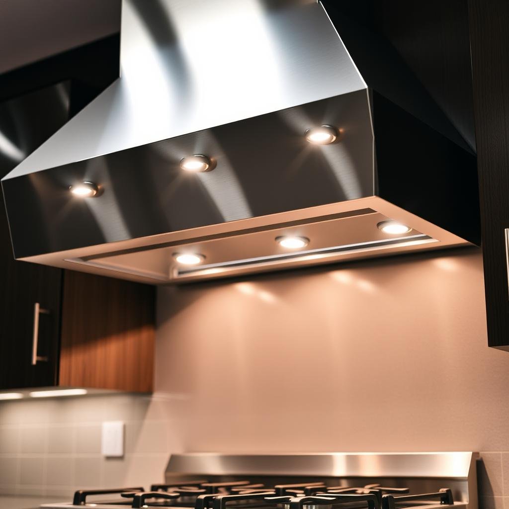 range hood with built-in LED task lighting over cooktop range hood with built-in LED task lighting over cooktop