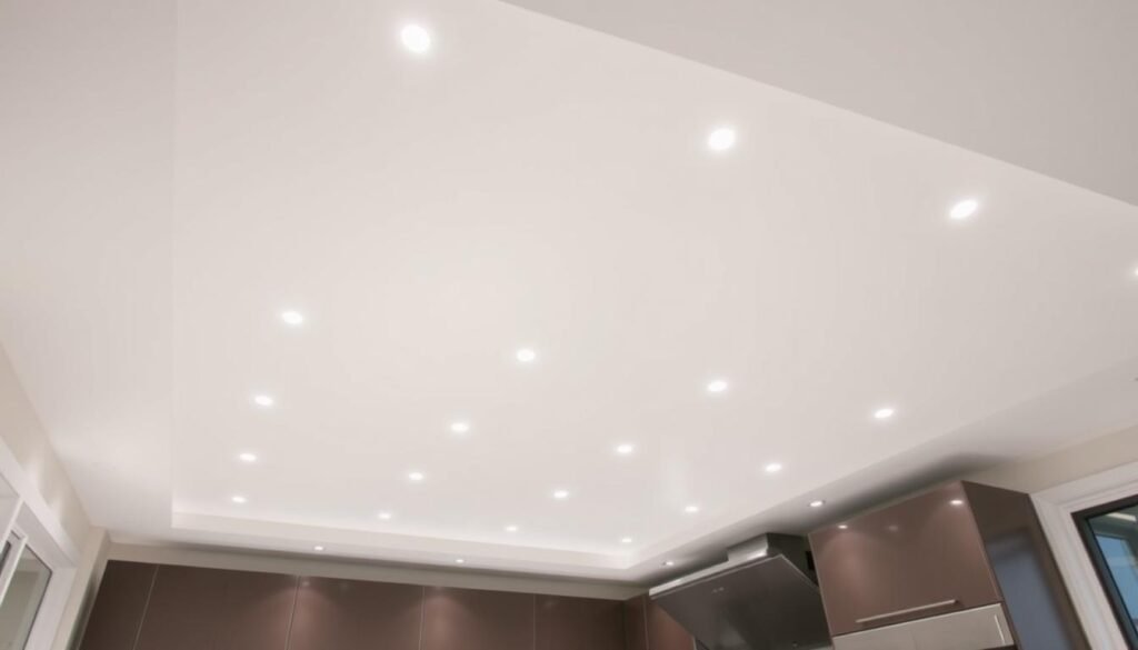 recessed lighting layout in modern kitchen ceiling