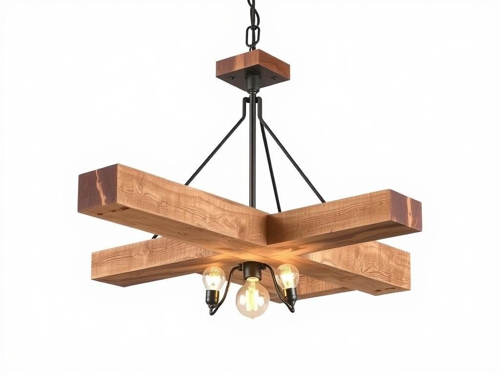 reclaimed wood beam chandelier rustic bedroom