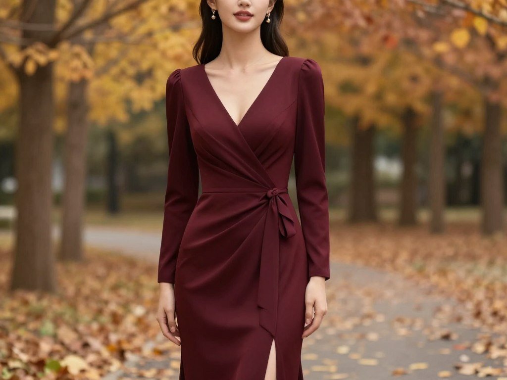 rich burgundy long sleeve dress for fall wedding