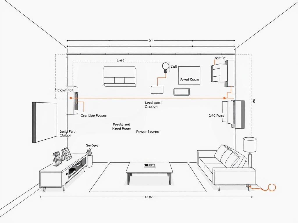 room layout diagram showing planned LED strip placement with measurements room layout diagram showing planned LED strip placement with measurements