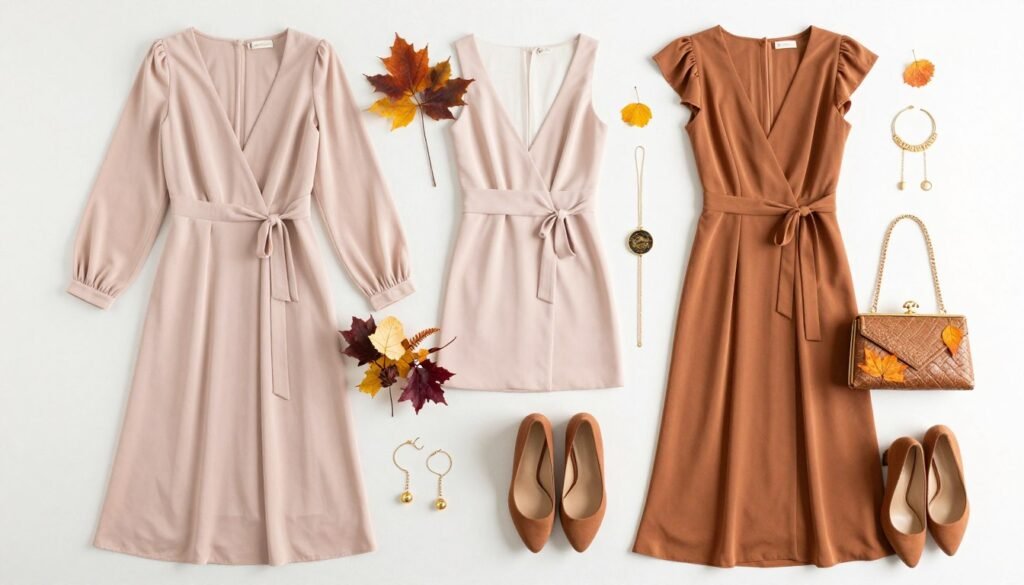 seasonal wedding guest dress styling board with accessories