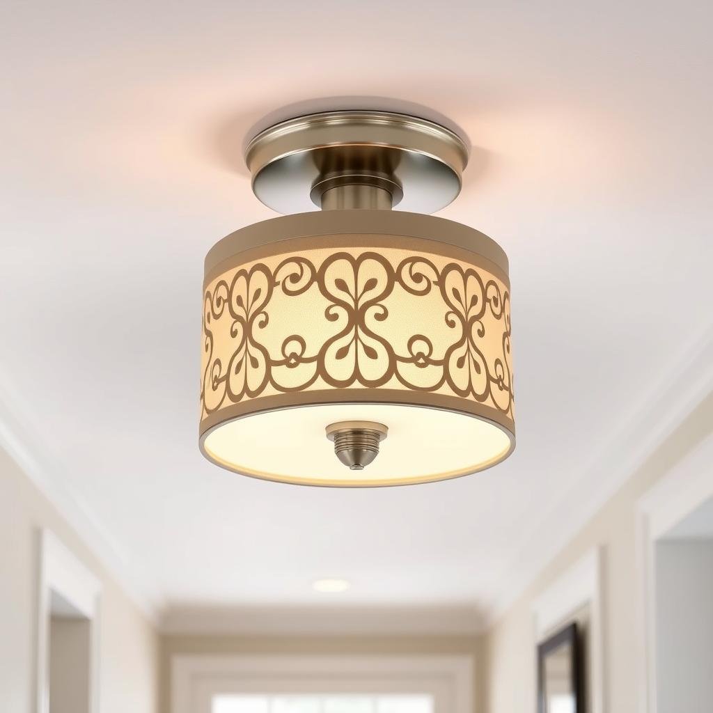 semi-flush mount light fixture with decorative design in hallway
