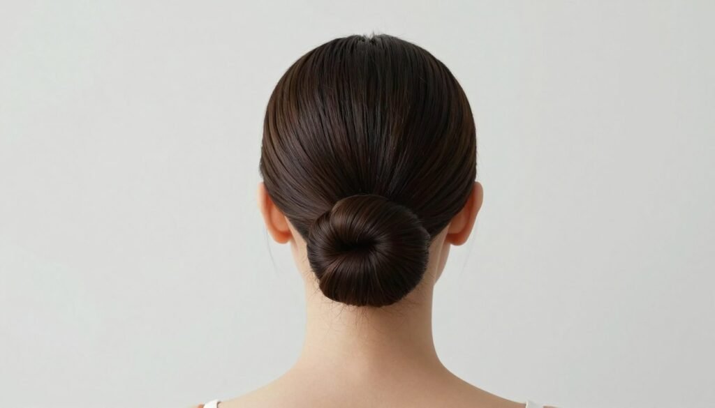 sleek low bun center part wedding guest hairstyle