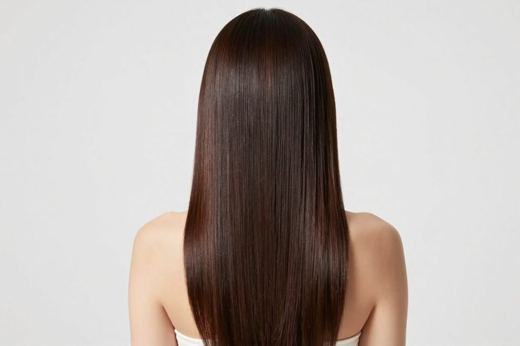 sleek polished wedding guest hairstyle long hair