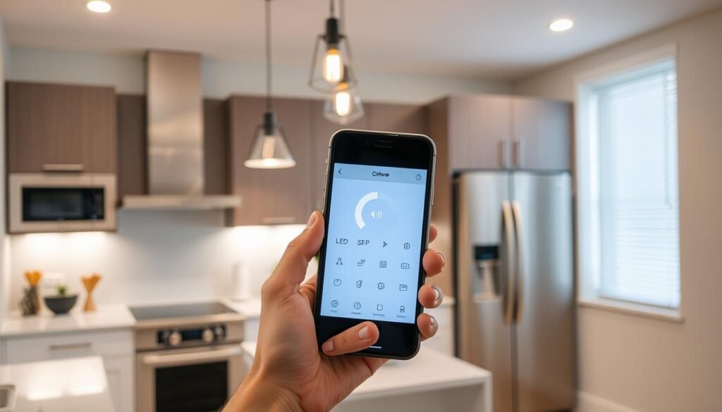 smart kitchen lighting controlled by smartphone