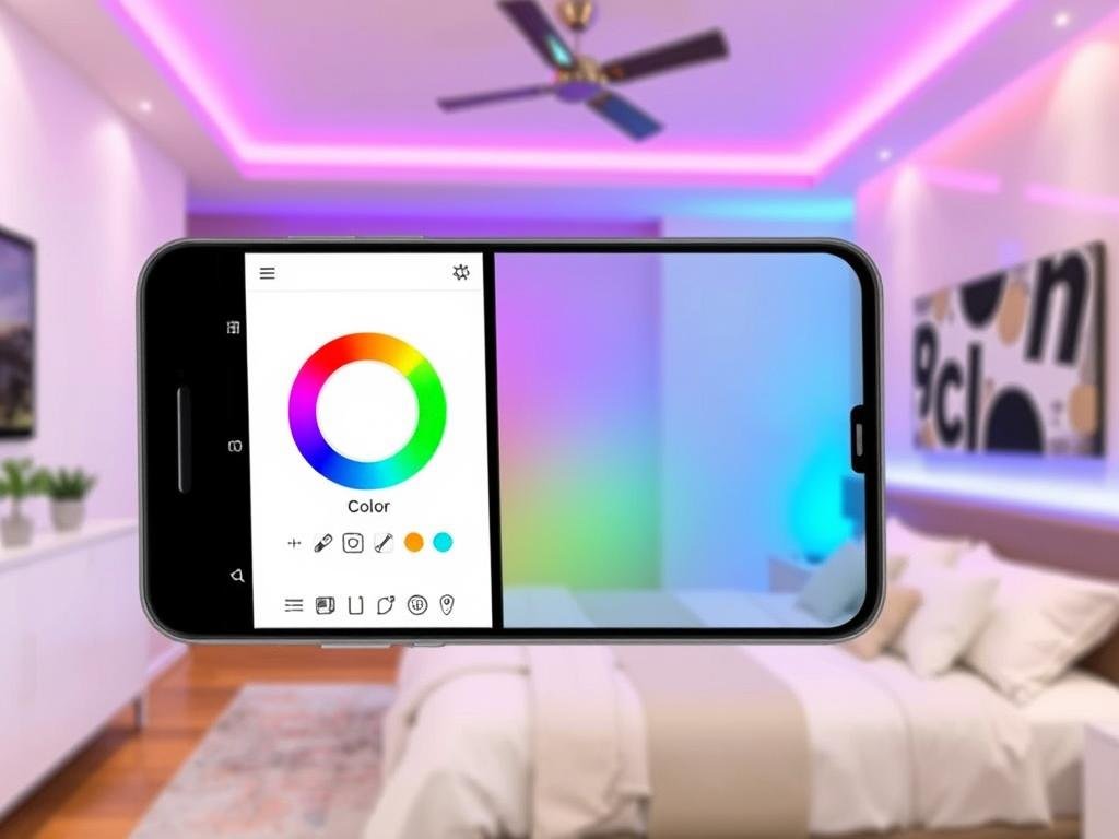smart led strip lights with phone app control showing color options