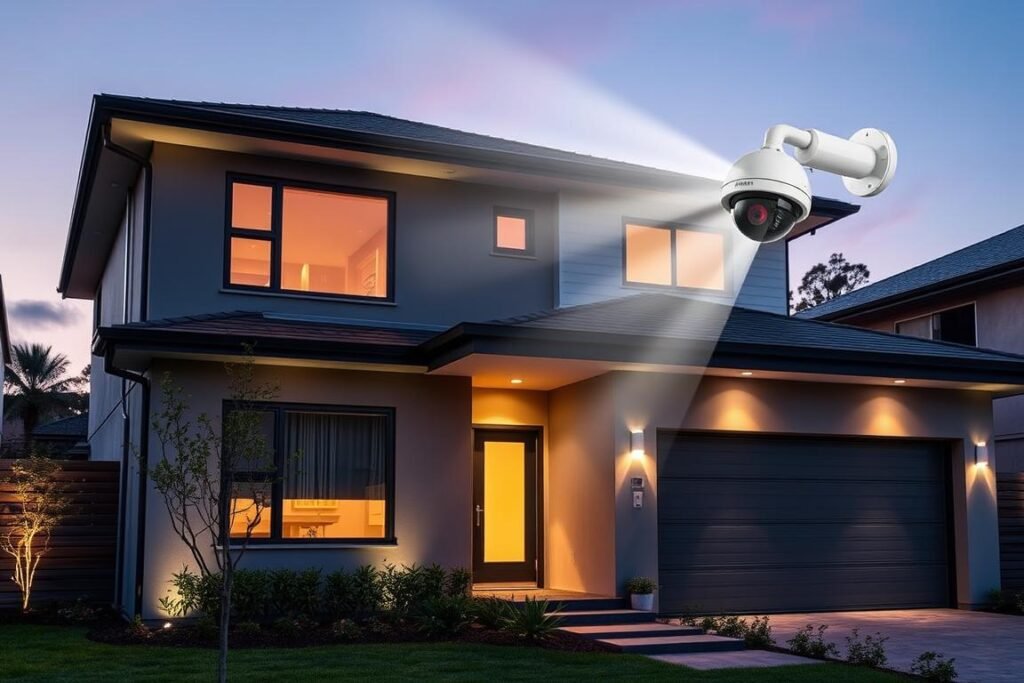 smart security lights with camera integration on modern home