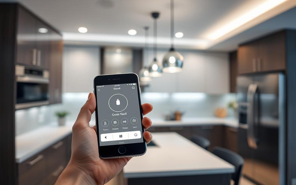 smartphone controlling smart LED kitchen lights smartphone controlling smart LED kitchen lights