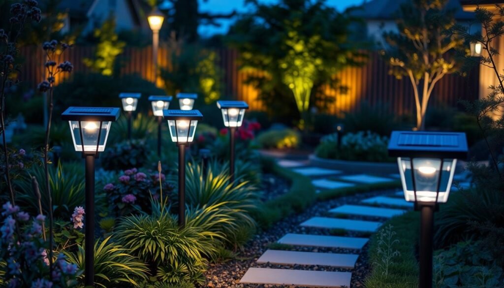 solar path lights along garden walkway solar path lights along garden walkway