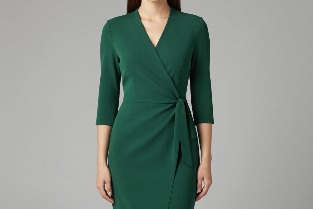 solid wrap dress in forest green