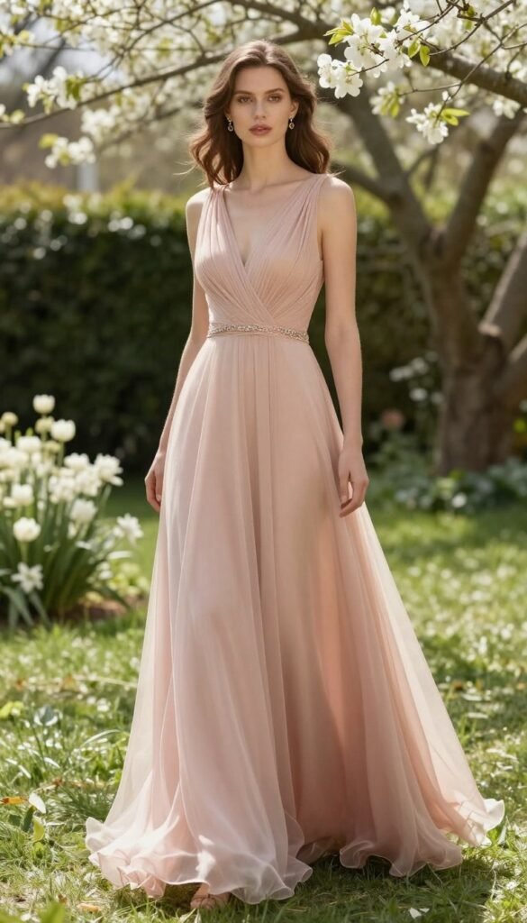 spring formal dress in elegant pastel jewel tone