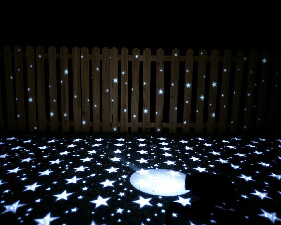 star pattern projection light on fence