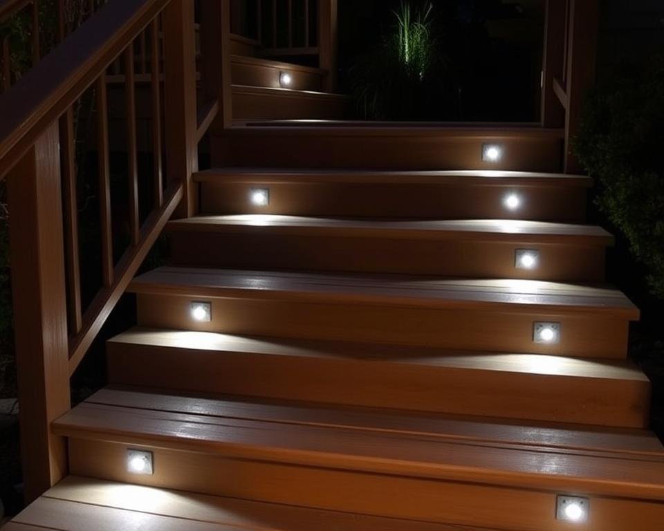 step lights integrated into outdoor staircase