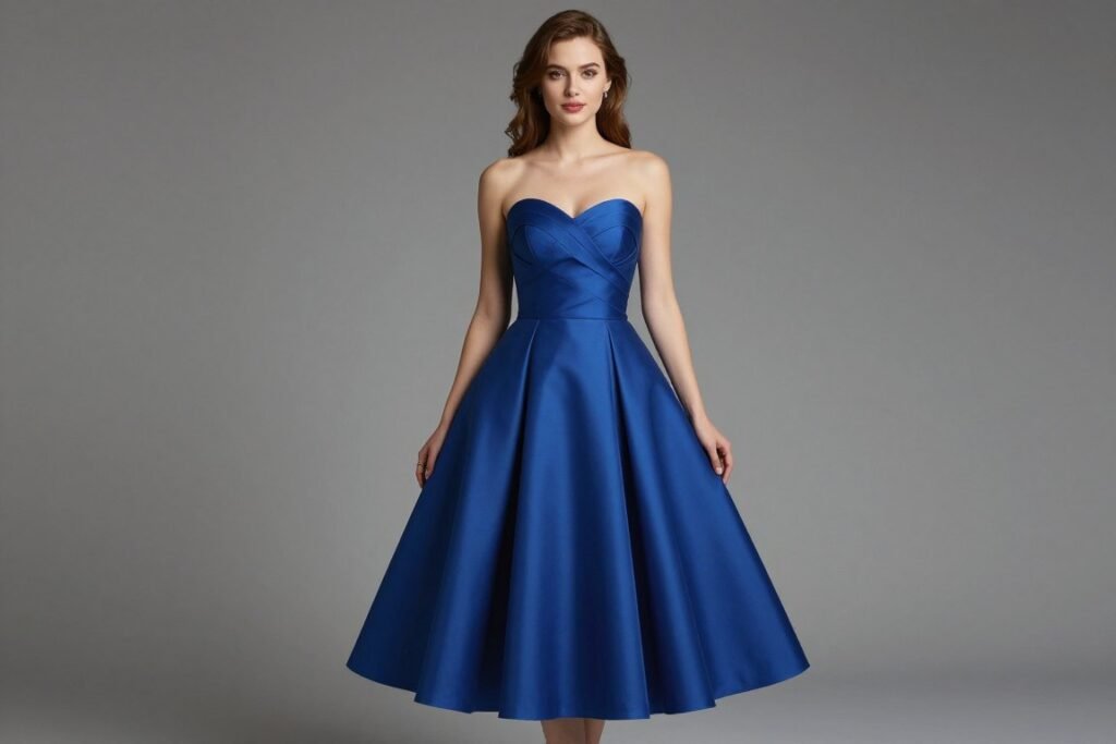 strapless A-line dress in royal blue