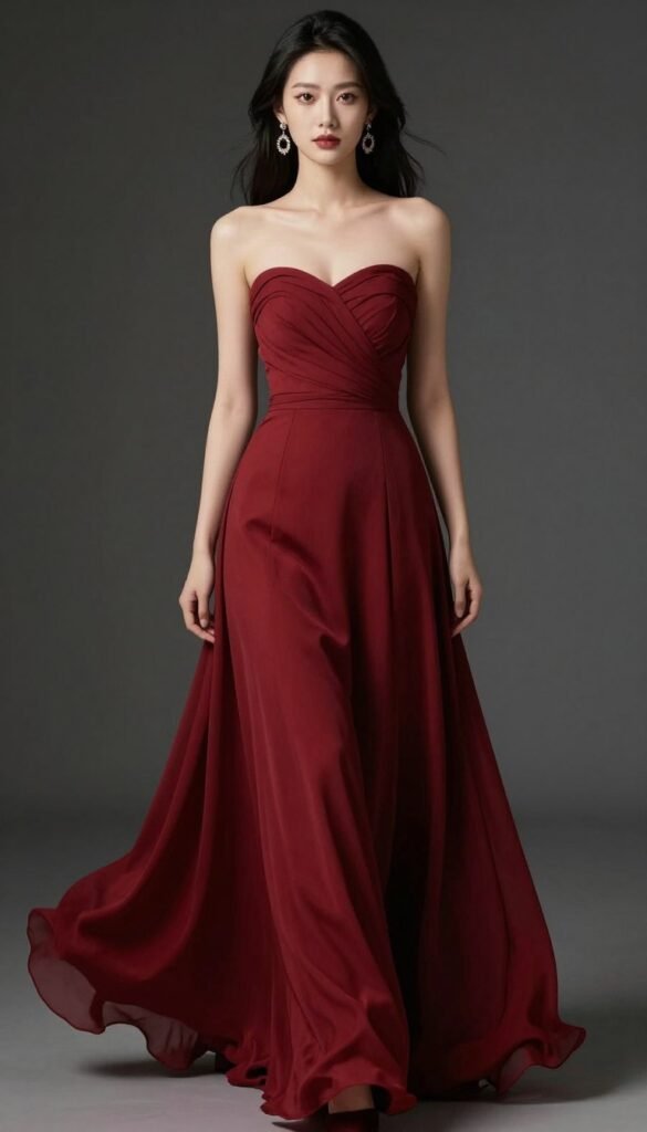 strapless maxi dress in deep red
