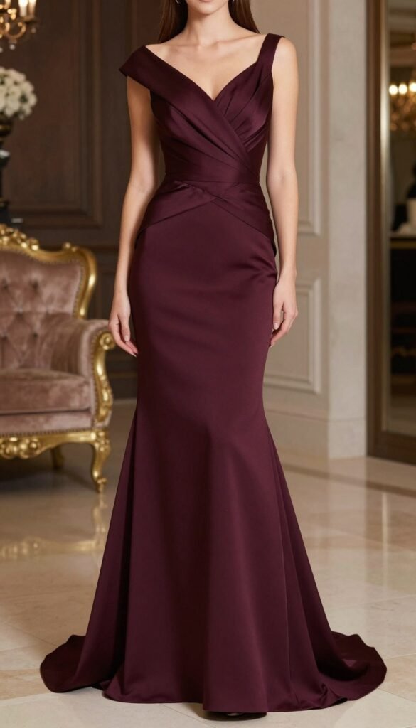 structured maxi gown in deep plum