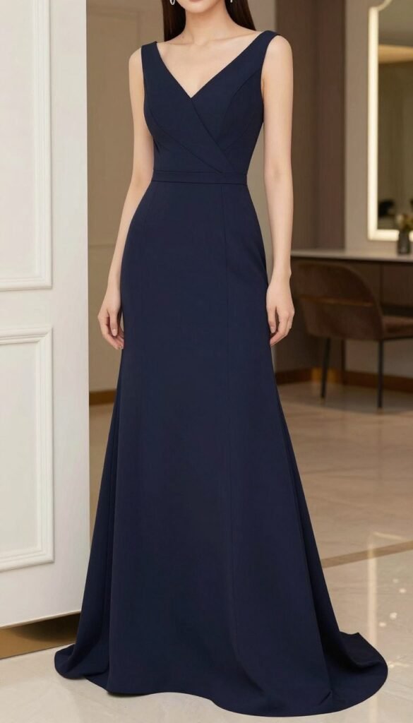 structured maxi gown in midnight navy