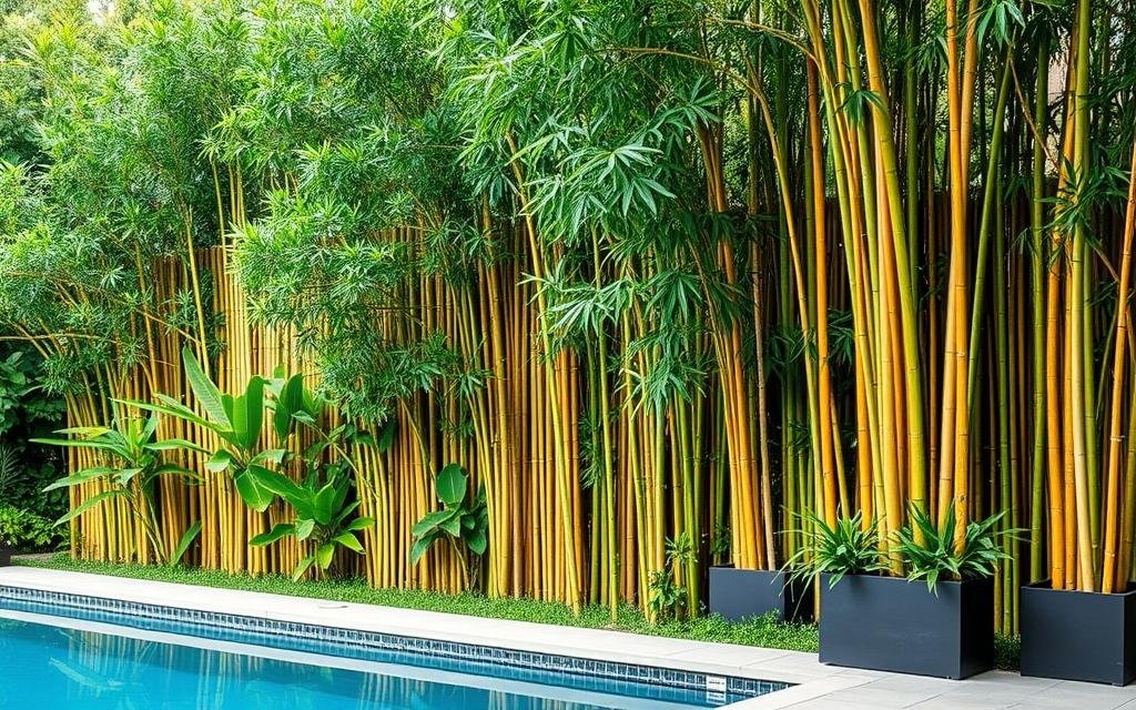 tall bamboo privacy screening around pool tall bamboo privacy screening around pool