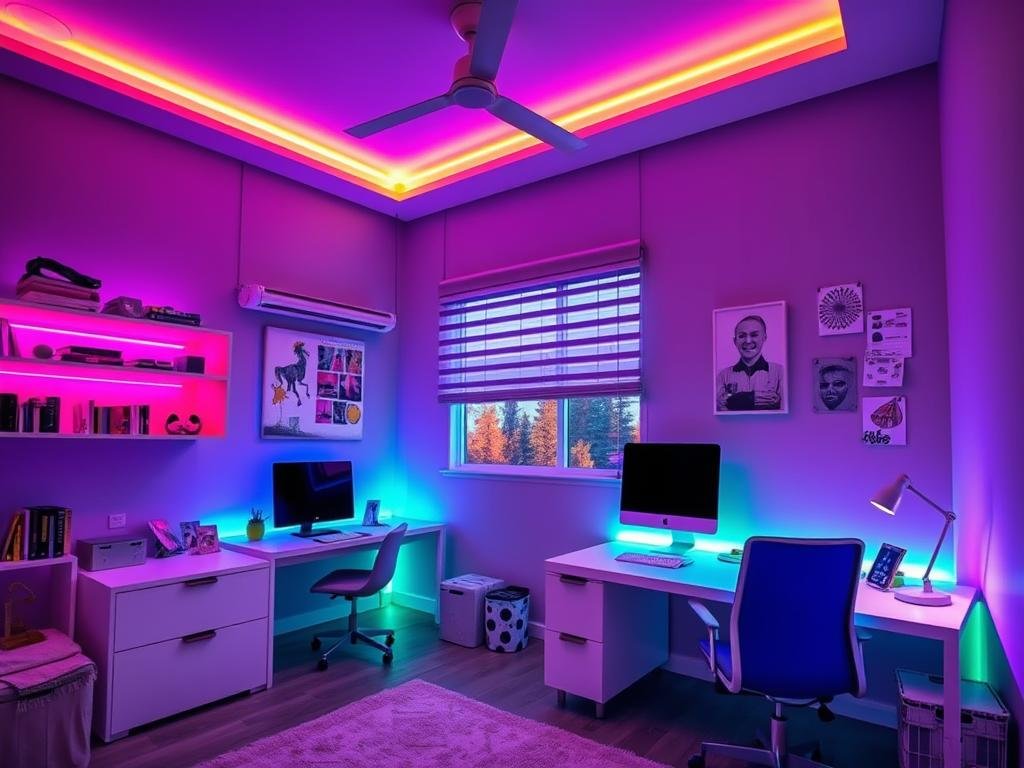 teen bedroom with rgb led strip lights for personalization