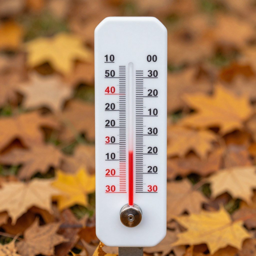 thermometer showing fall temperature ranges