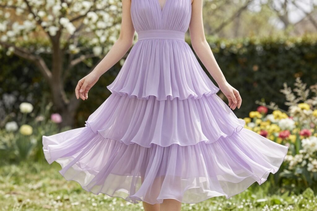 tiered chiffon dress in lavender