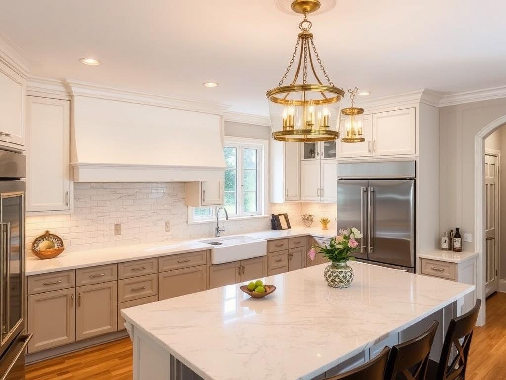 traditional kitchen with classic lighting fixtures