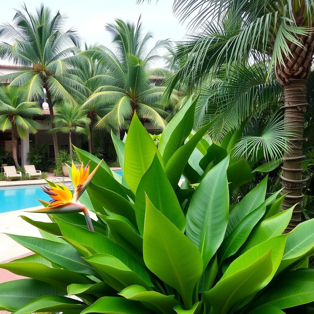 tropical plants around pool area tropical plants around pool area