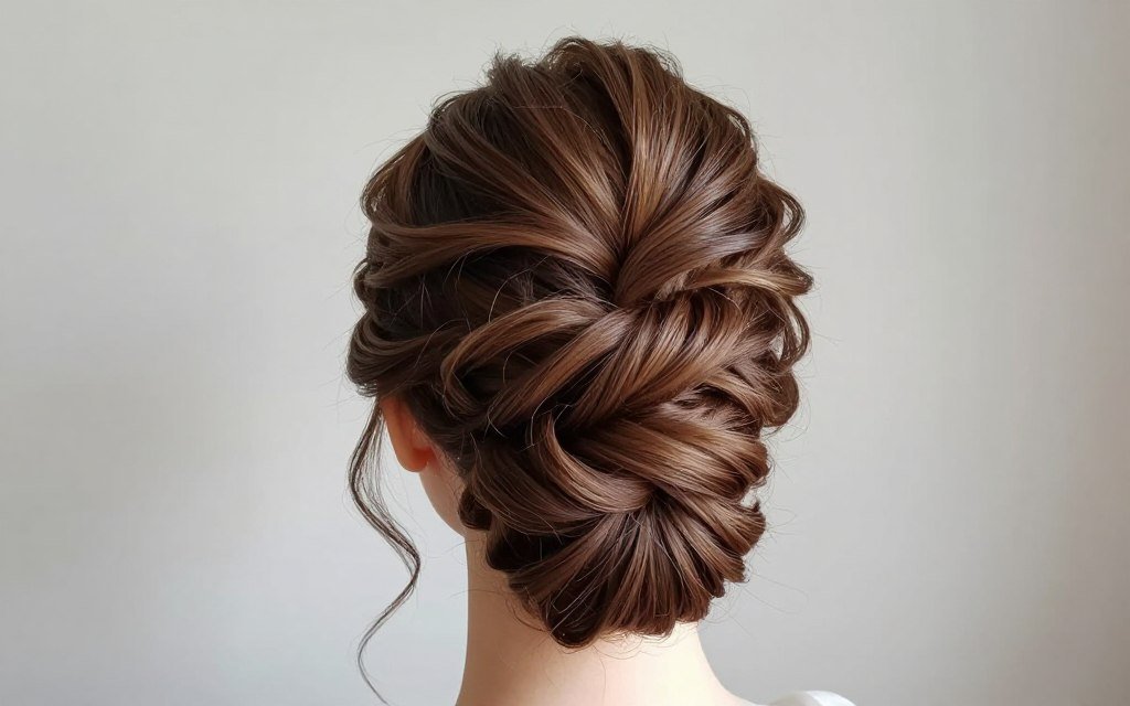 twisted updo with volume for wedding guest hairstyle