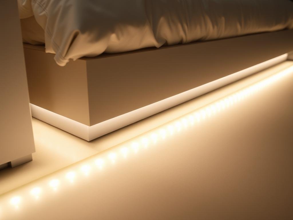 under bed LED strip lighting for night navigation