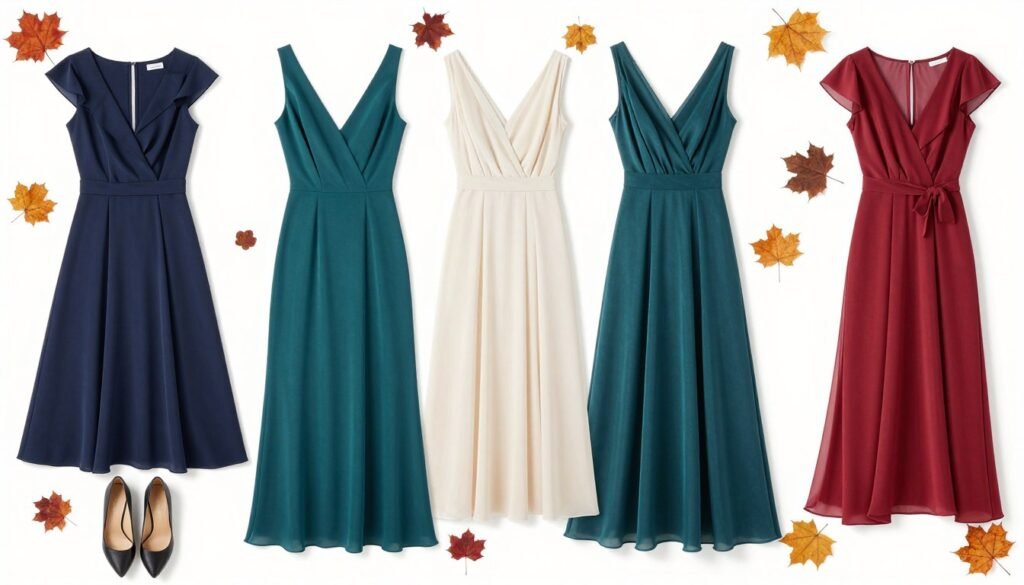 variety of autumn wedding guest dress styles