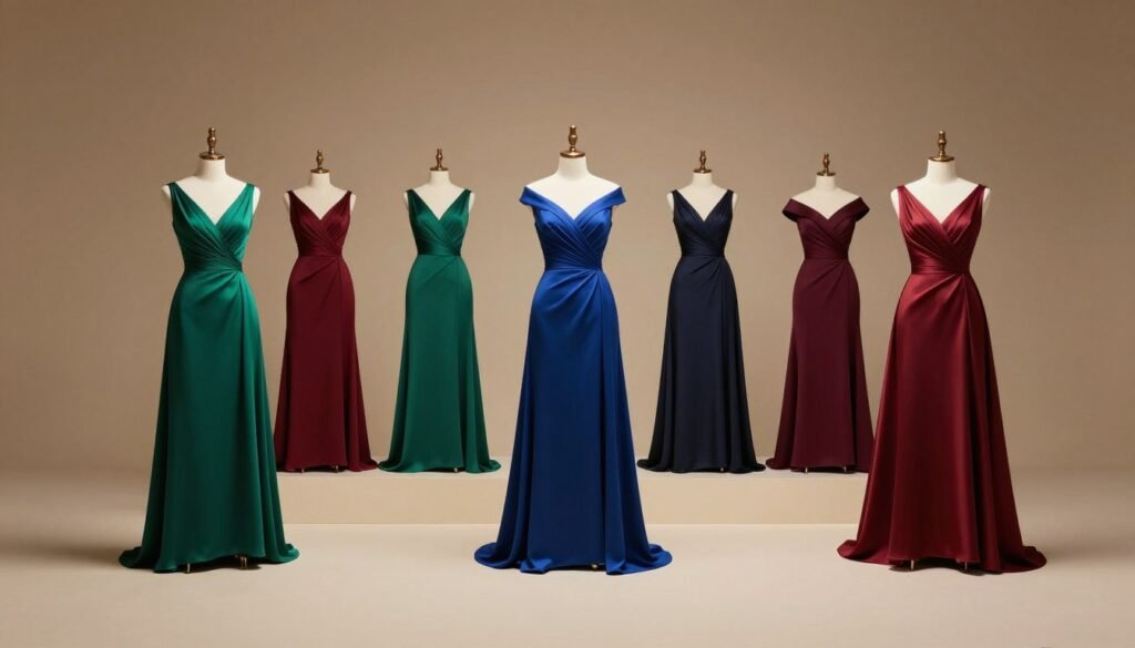 variety of formal dress colors for black tie weddings