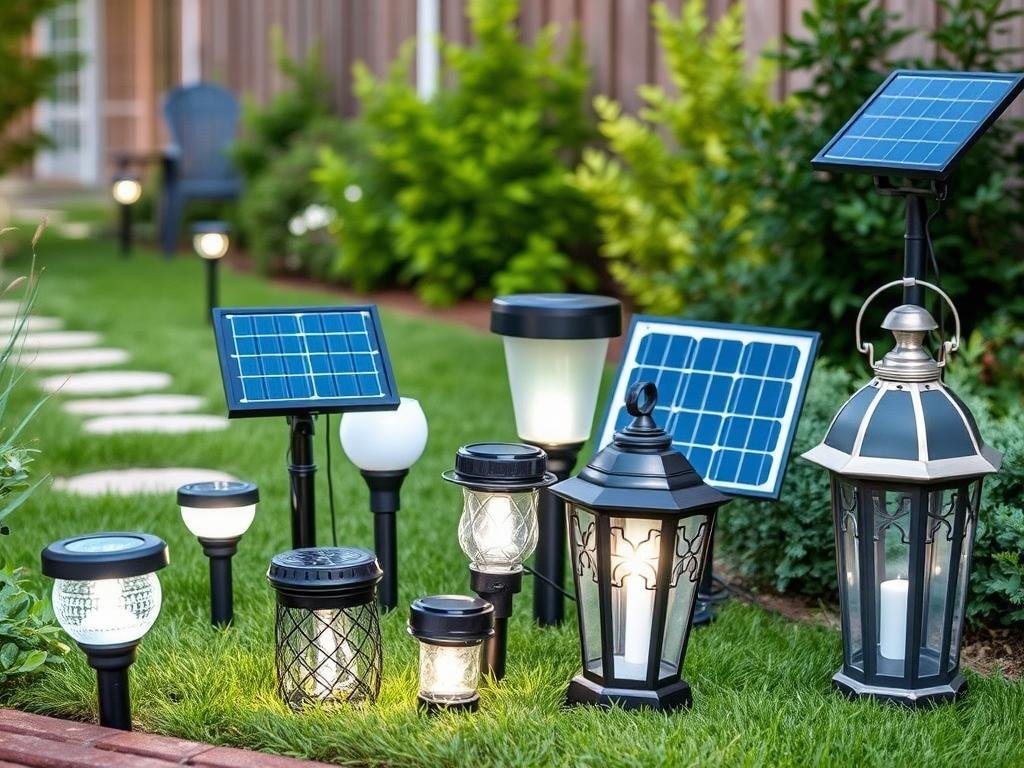 variety of solar outdoor lights in backyard setting variety of solar outdoor lights in backyard setting
