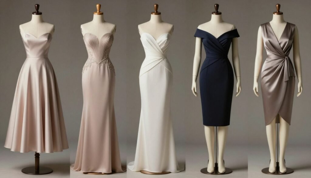 various dress silhouettes on different body types
