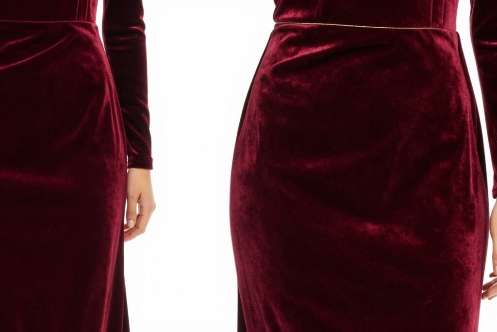 velvet midi dress in burgundy for autumn wedding guest