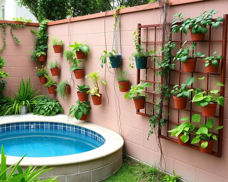vertical garden around small pool area vertical garden around small pool area