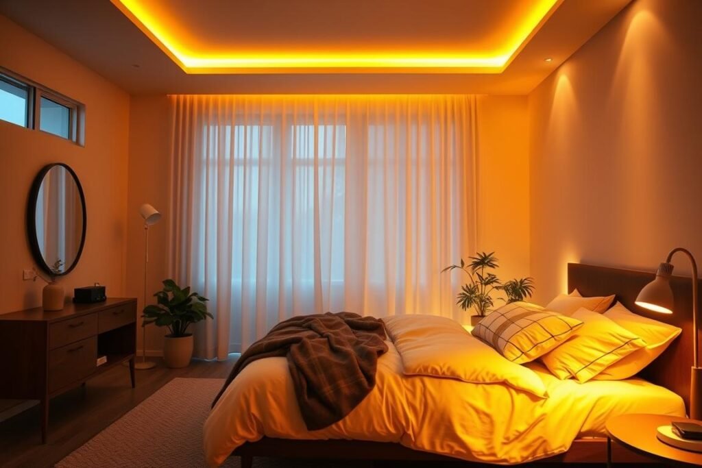warm amber led ambient lighting in bedroom promoting sleep quality warm amber led ambient lighting in bedroom promoting sleep quality