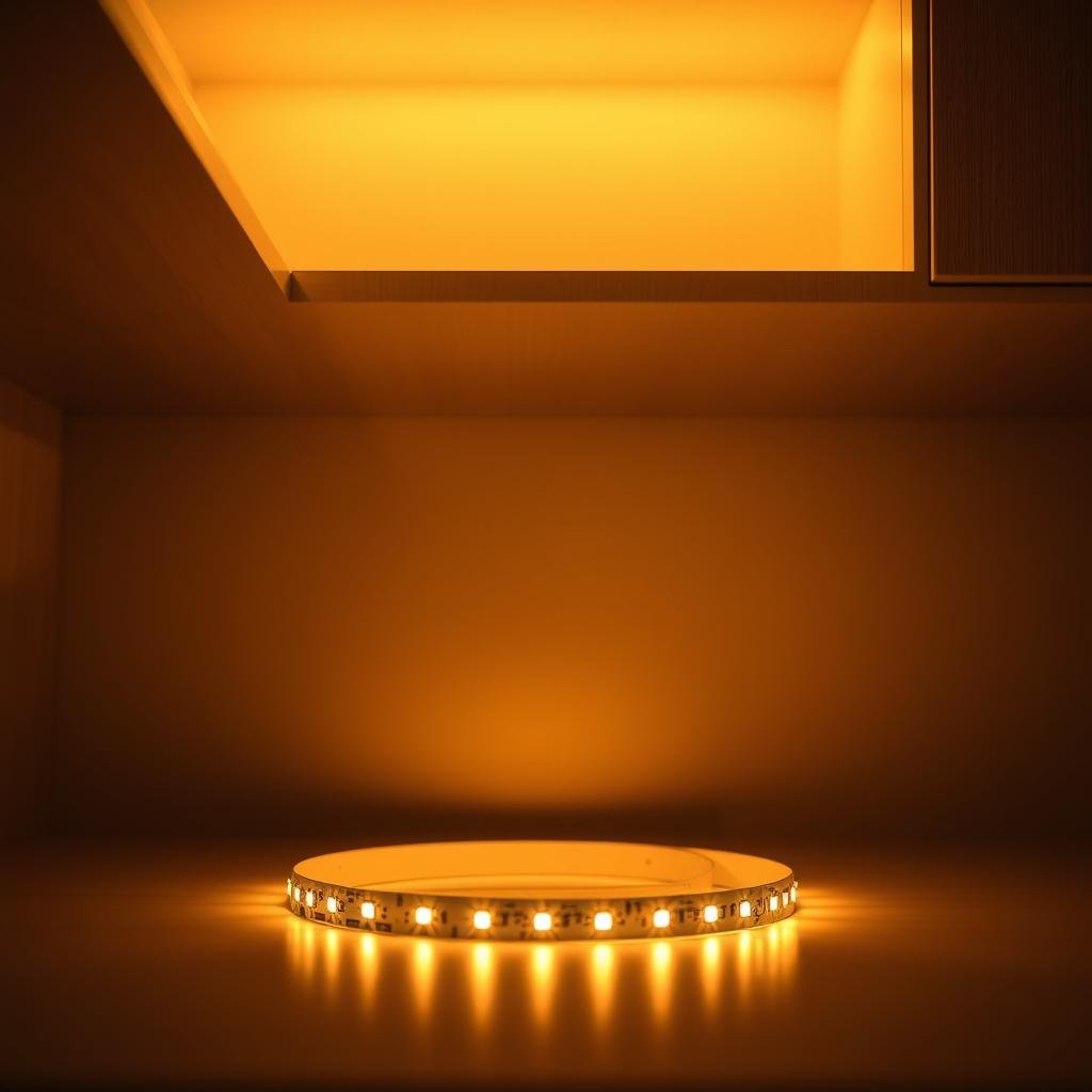 warm white LED strip light showing 3000K color temperature glow