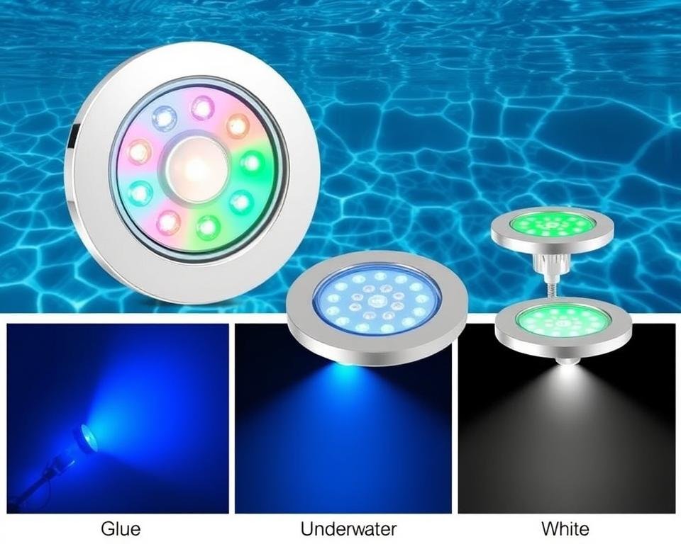 waterproof LED pool lights in various colors