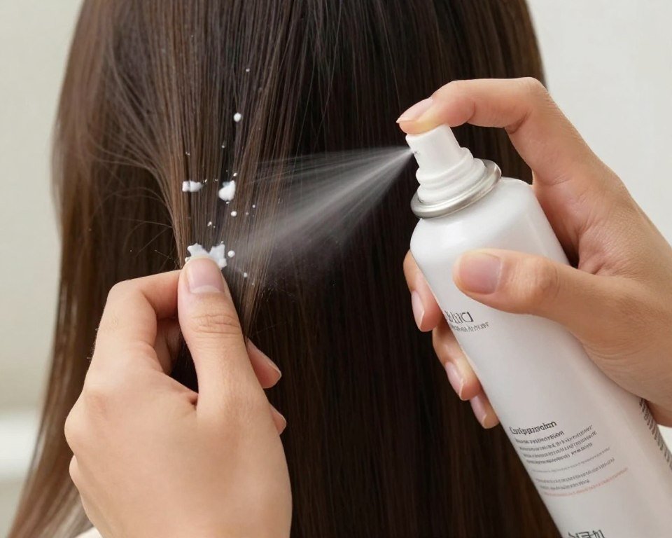 woman applying heat protectant to hair before styling