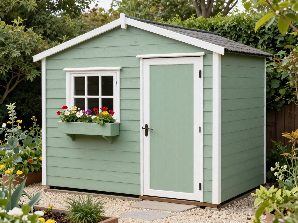 Attractive garden shed with window boxes