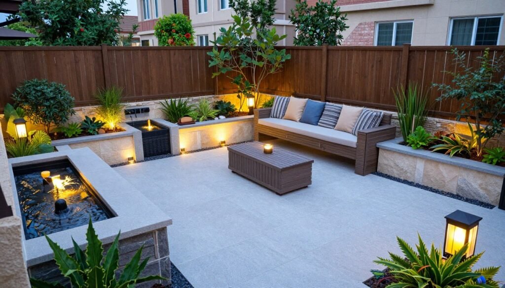 Complete backyard transformation showing beautiful finished landscape