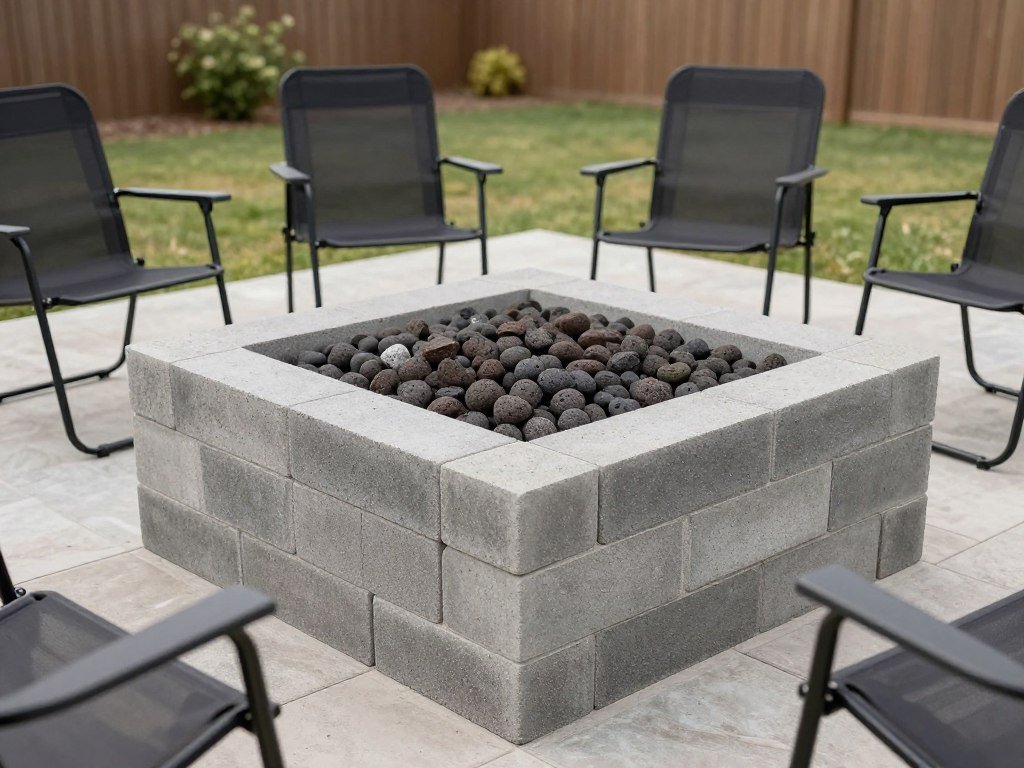DIY concrete block fire pit in square configuration