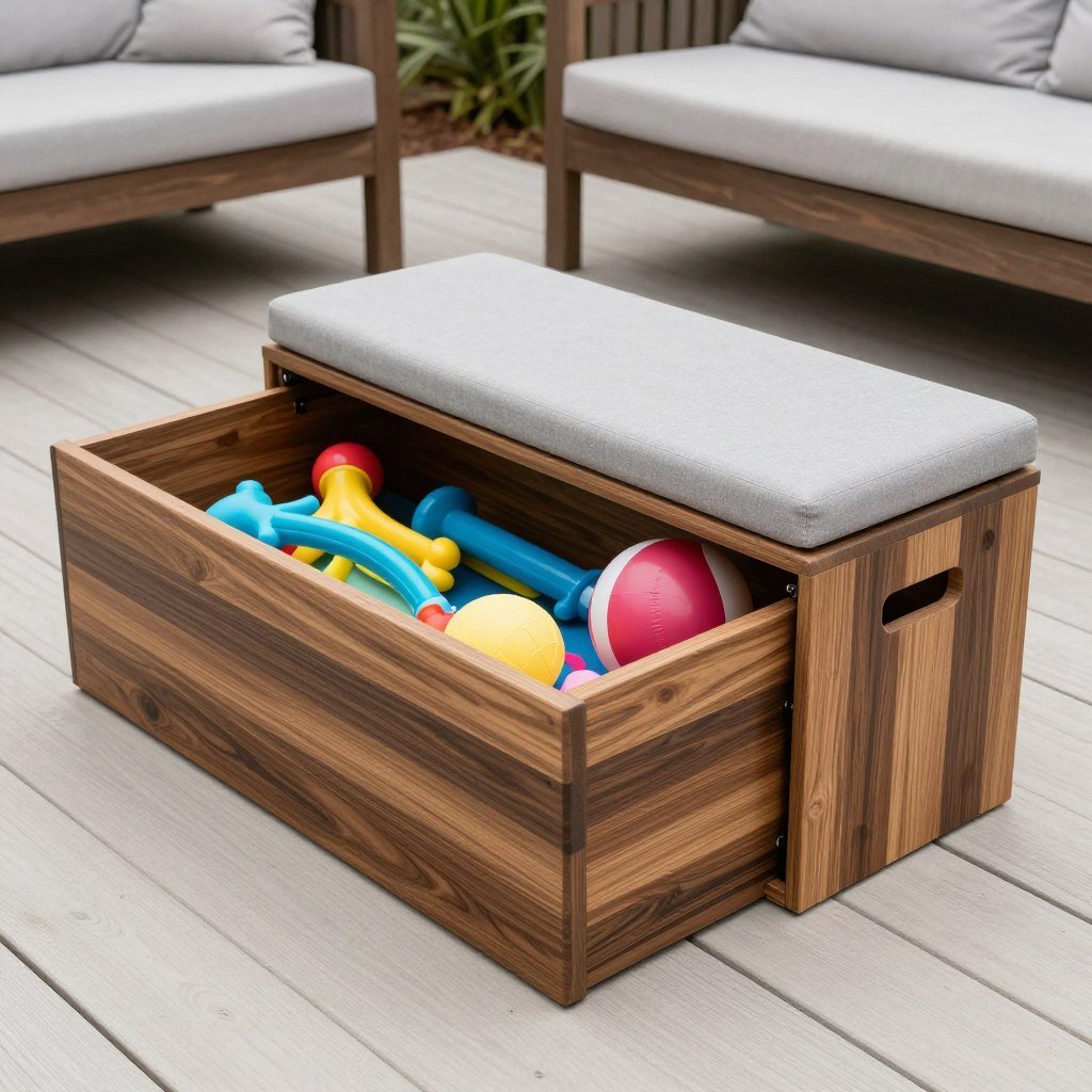 Deck storage box with cushioned top