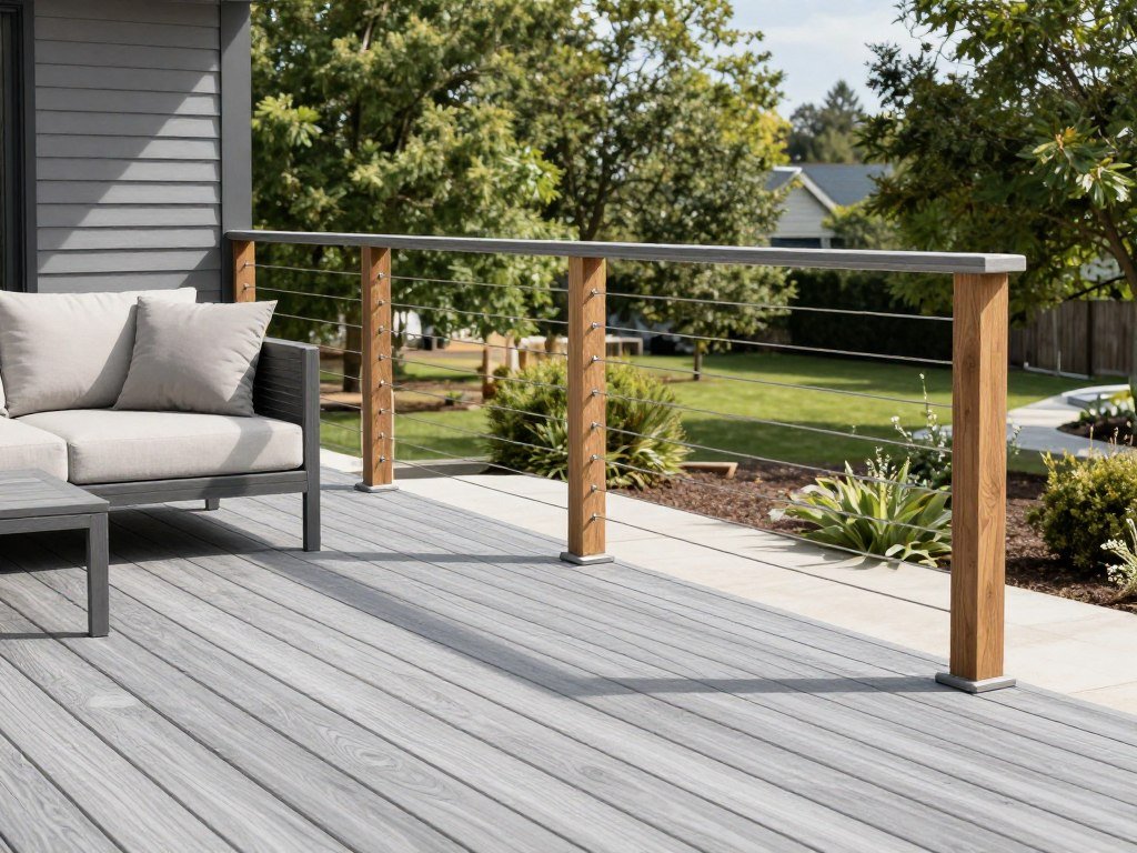 Deck with cable railing system and view